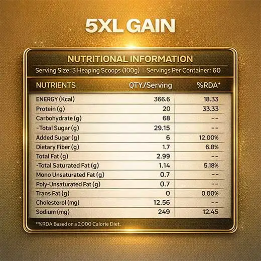 5XL Gain | High Calorie Weight & Muscle Gain Formula | 3kg - Image 4